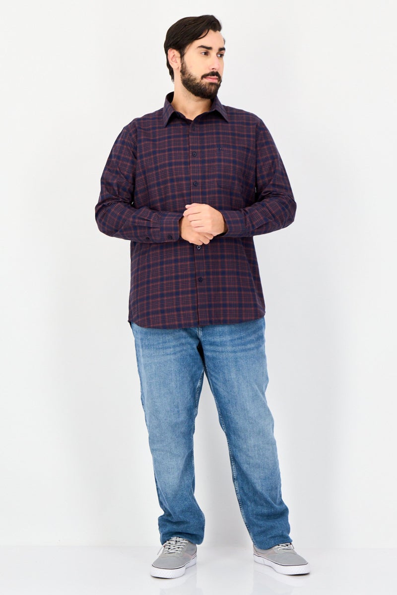 Kenneth Cole قميص رجالي كاجوال بأكمام طويلة ومقاس ضيق، مزخرف بمربعات، متعدد الألوان - Image 4